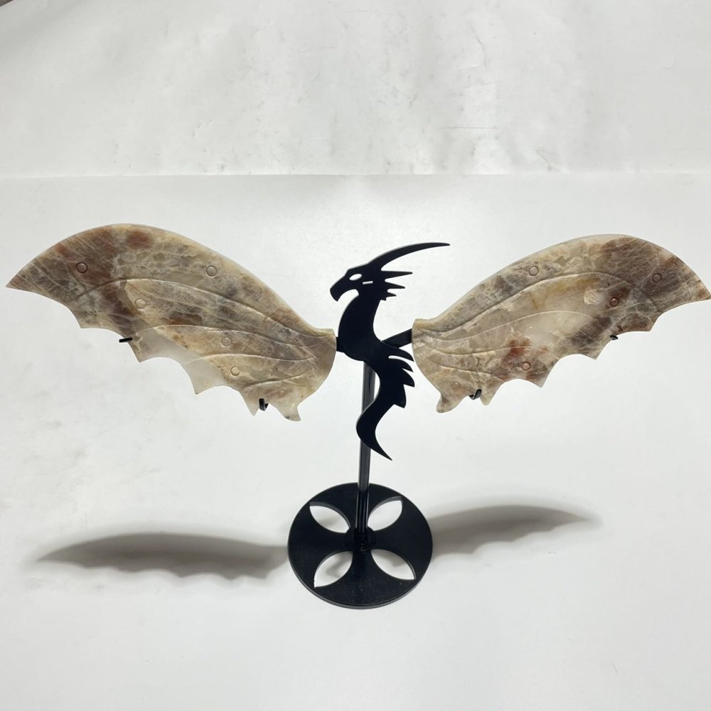 Blue Moonstone Mixed Sunstone Dragon Carving With Stand -Wholesale Crystals