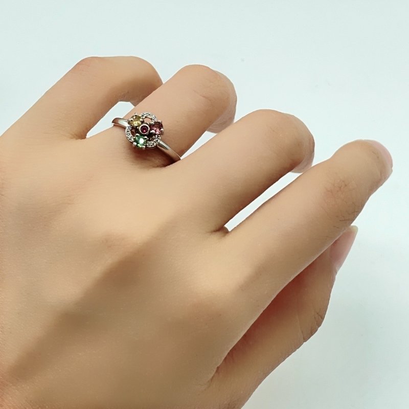 Colorful Tourmaline Gemstone Rotatable Sterling Silver Ring Wholesale -Wholesale Crystals