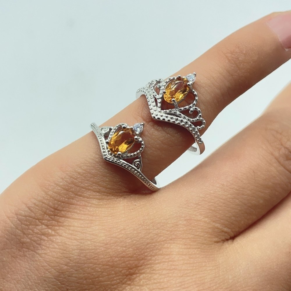 Two Styles Crown S925 Sterling Silver Citrine Crystal Ring Wholesale -Wholesale Crystals