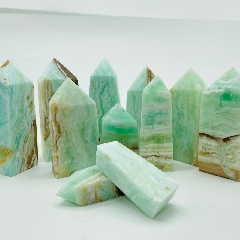 Fat Green Calcite Four - Sided Tower Points Wholesale - Wholesale Crystals