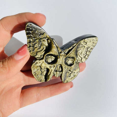 Gold Sheen Obsidian Butterfly Skull Carving Wholesale -Wholesale Crystals