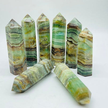 Green Onyx Stripe Points Tower Wholesale -Wholesale Crystals