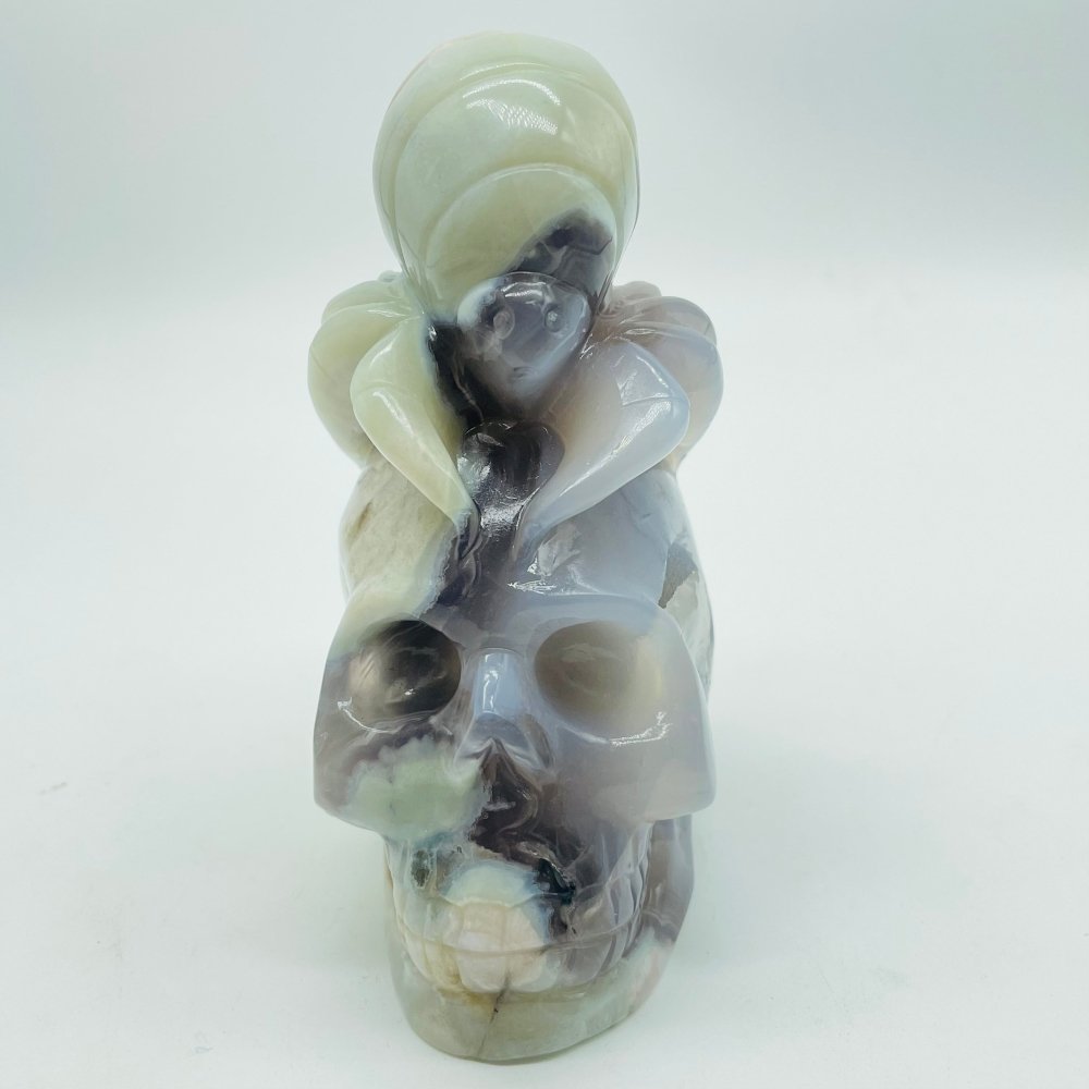 Green Sakura Flower Agate Beetle Skull Carving -Wholesale Crystals