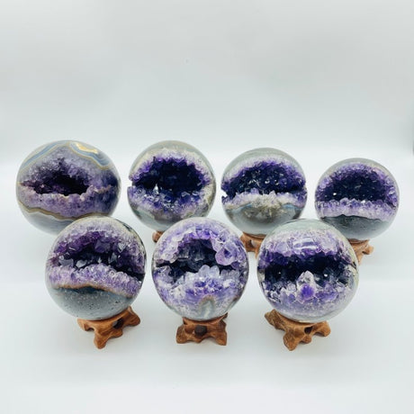 7 Pieces Amethyst Druzy Geode Cluster Sphere Ball -Wholesale Crystals