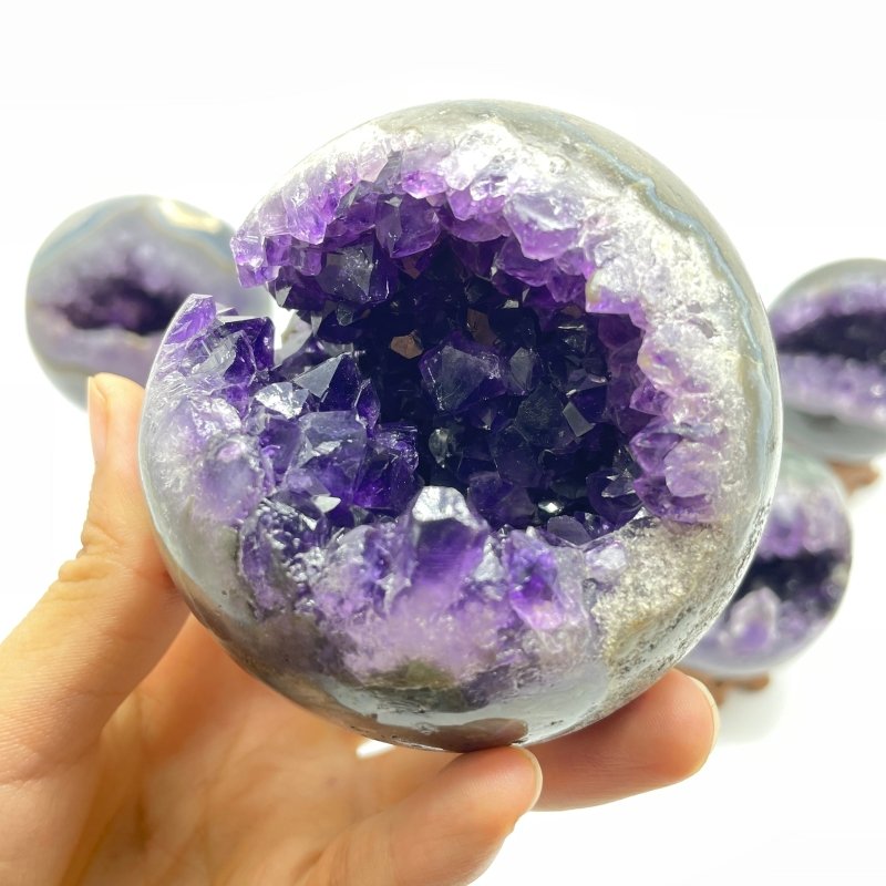 7 Pieces Amethyst Druzy Geode Cluster Sphere Ball -Wholesale Crystals