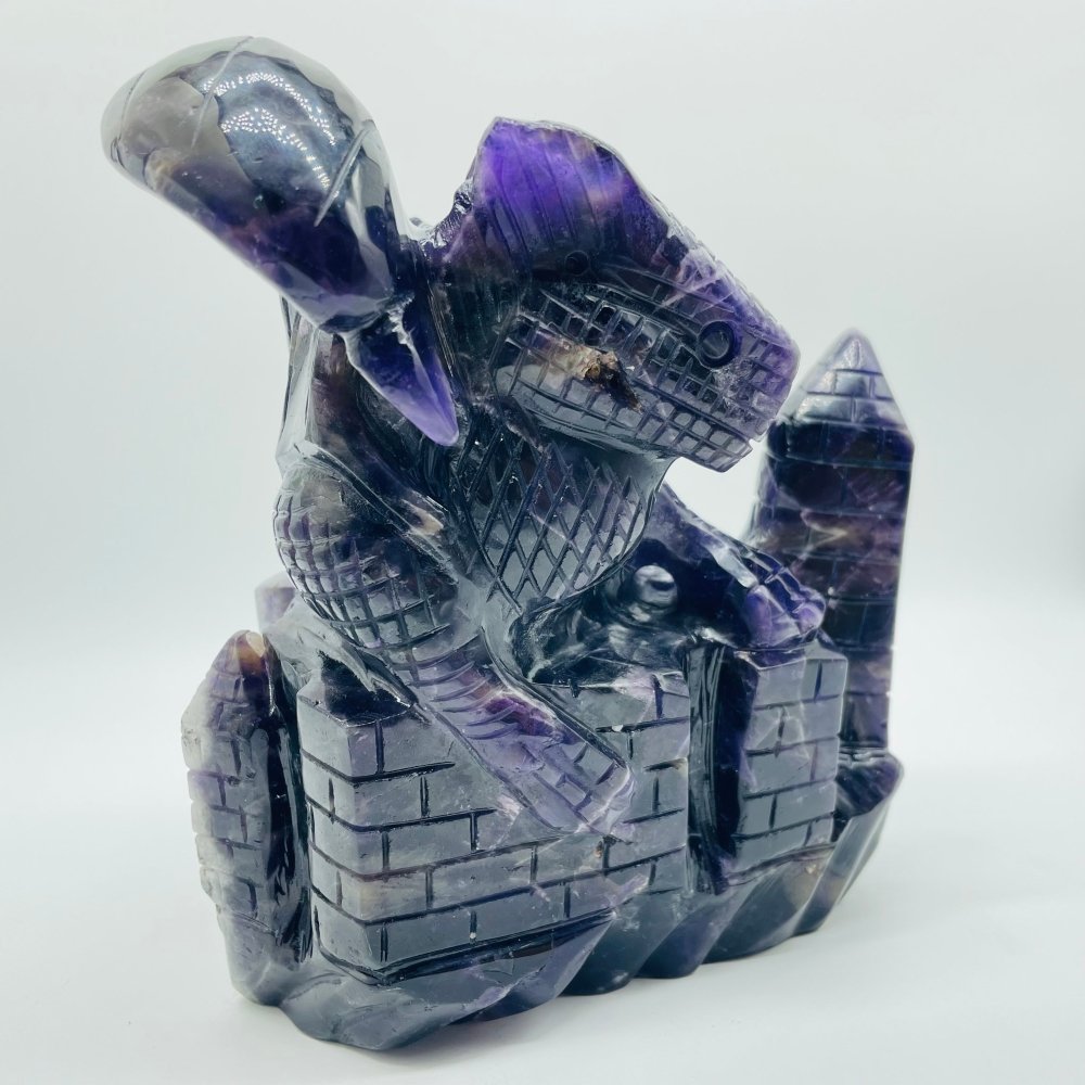 Large Unique Amethyst Dragon With Castle Carving -Wholesale Crystals