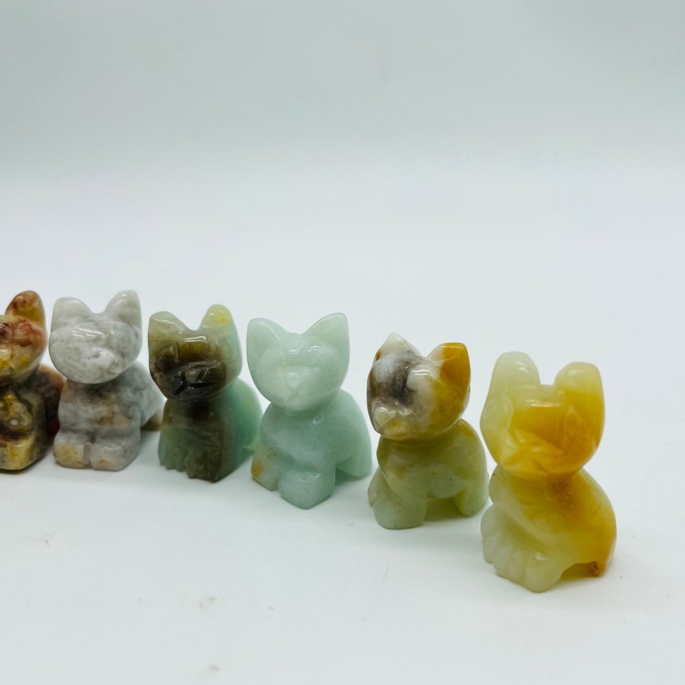 Mini Crazy Agate&Caribbean Calcite Cat Carving Wholesale -Wholesale Crystals