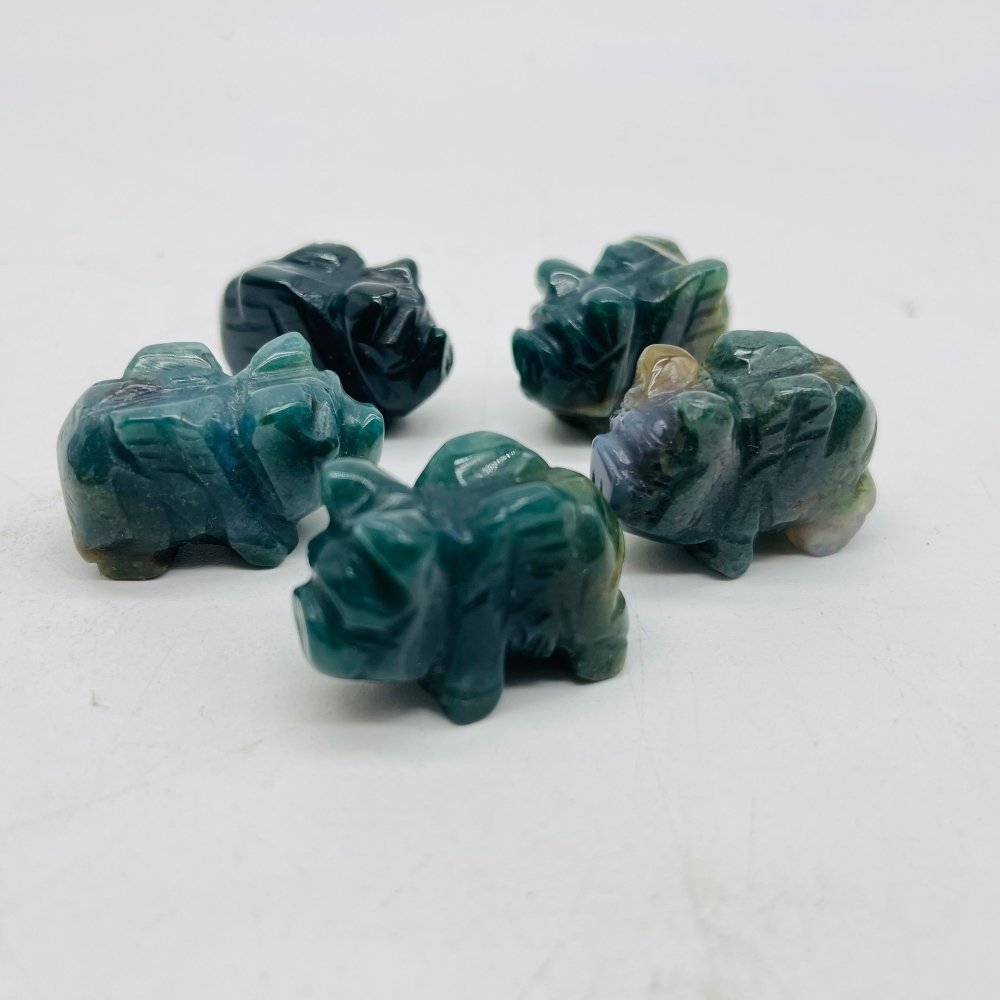 Mini Flying Pig Carving Animal Clear Quartz&Moss Agate Wholesale -Wholesale Crystals