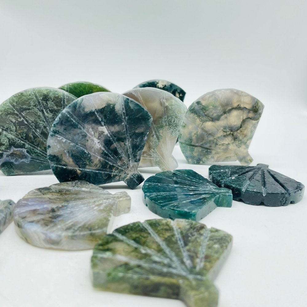 Moss Agate Ginkgo Leaves Carving Wholesale -Wholesale Crystals