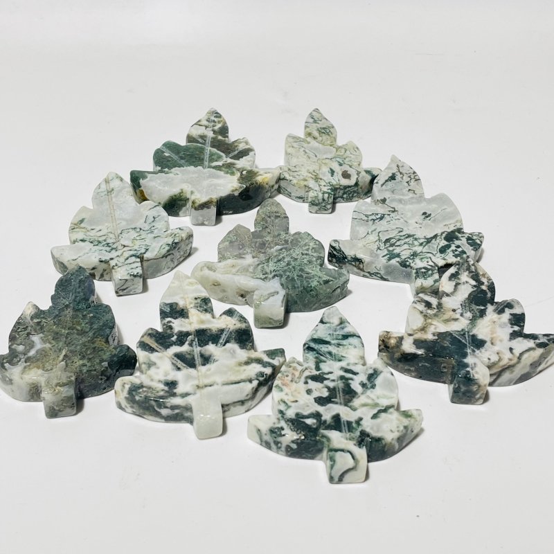 Moss Agate Sycamore Tree Leaf Carving Wholesale -Wholesale Crystals