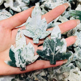 Moss Agate Sycamore Tree Leaf Carving Wholesale - Wholesale Crystals
