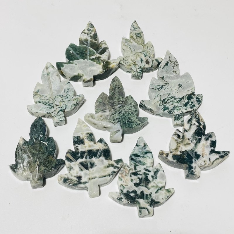 Moss Agate Sycamore Tree Leaf Carving Wholesale -Wholesale Crystals