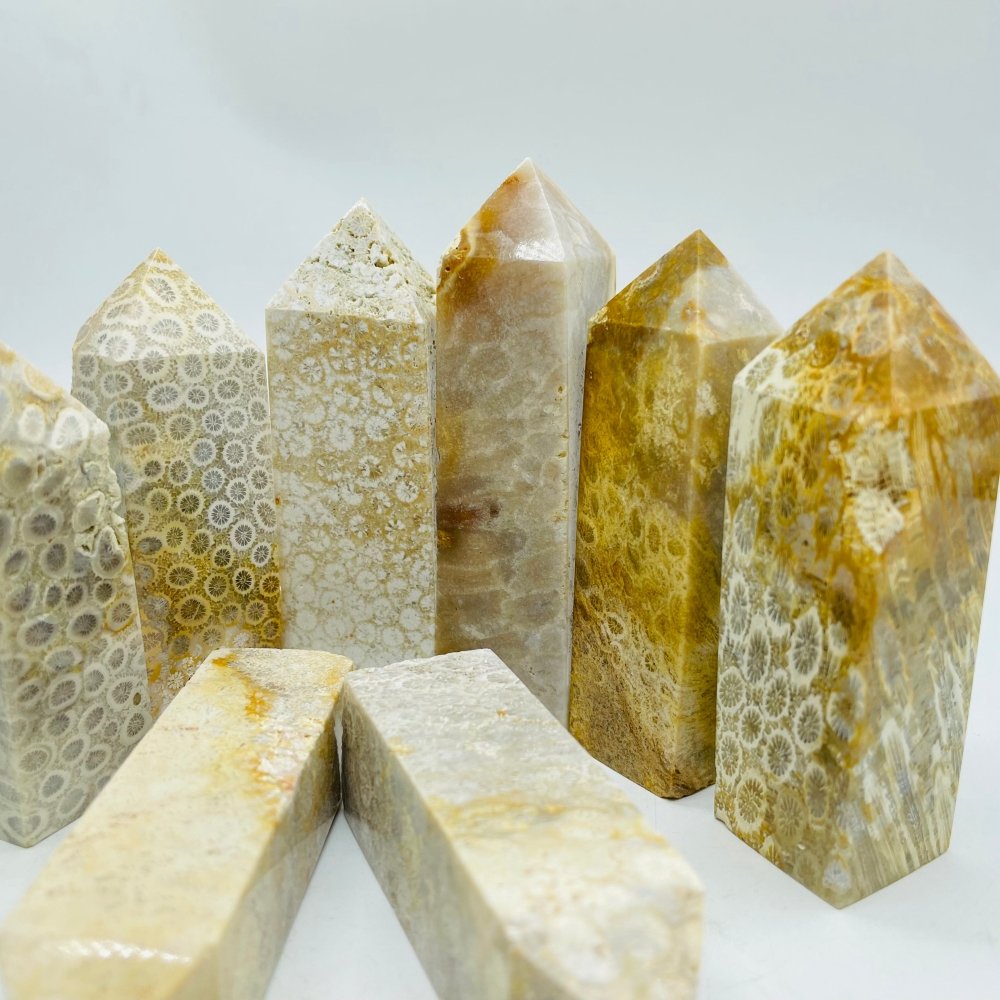 Natural Coral Jade Four-Sided Tower Point Wholesale -Wholesale Crystals