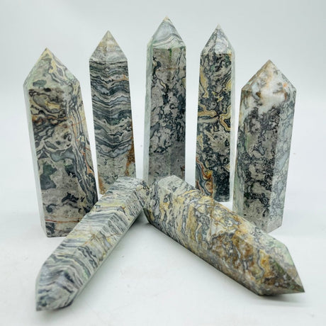 Natural Gray Lace Agate Point Crystal Tower Wholesale -Wholesale Crystals
