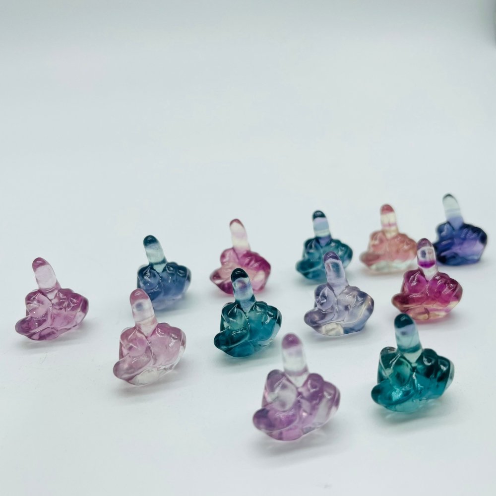 Rainbow Fluorite Carving Middle Finger Statue Wholesale -Wholesale Crystals