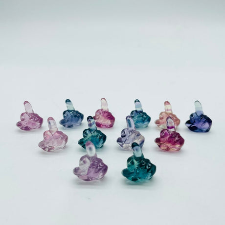 Rainbow Fluorite Carving Middle Finger Statue Wholesale -Wholesale Crystals