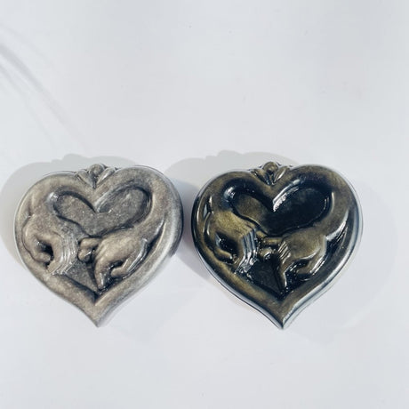 Silver&Gold Sheen Obsidian Love Holding Hands Carving Wholesale -Wholesale Crystals