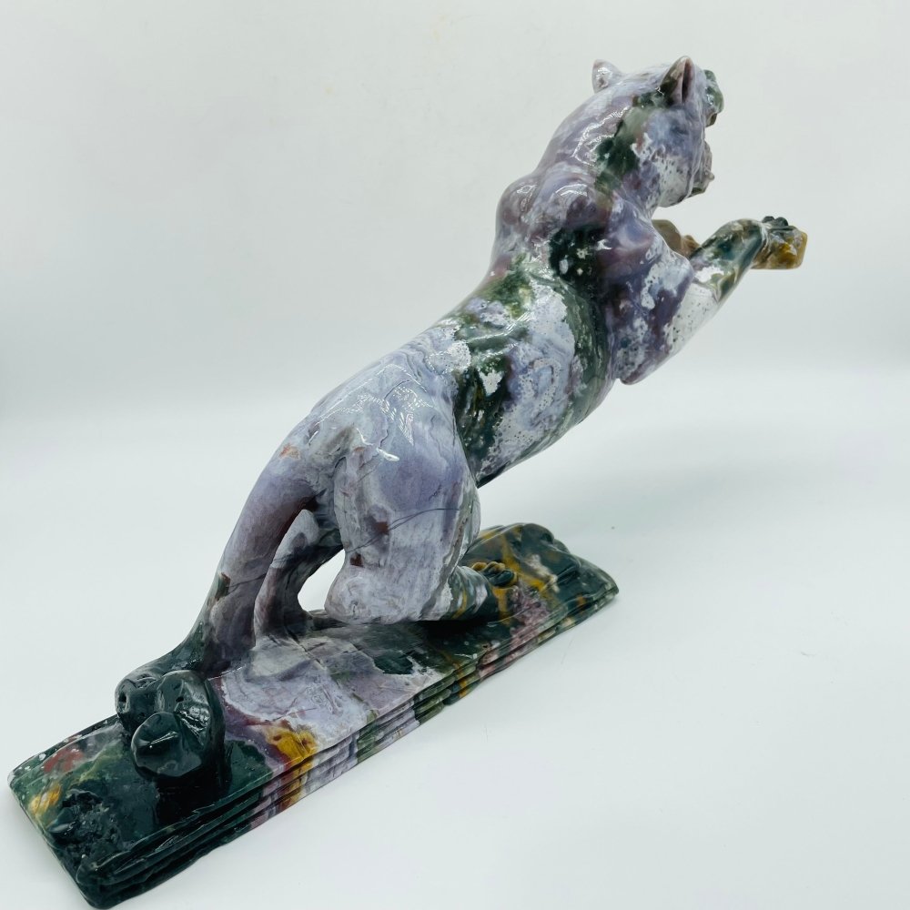 Unique Ocean Jasper Jumping Leopard Panther Carving -Wholesale Crystals